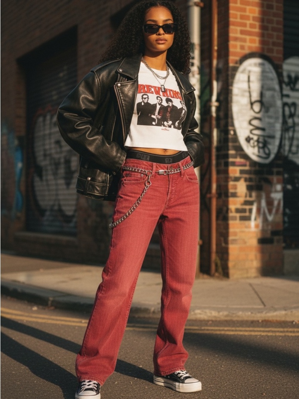 Replay Distressed Dusty Red Low Rise Edgy Y2K Straight Leg Street Style Jeans